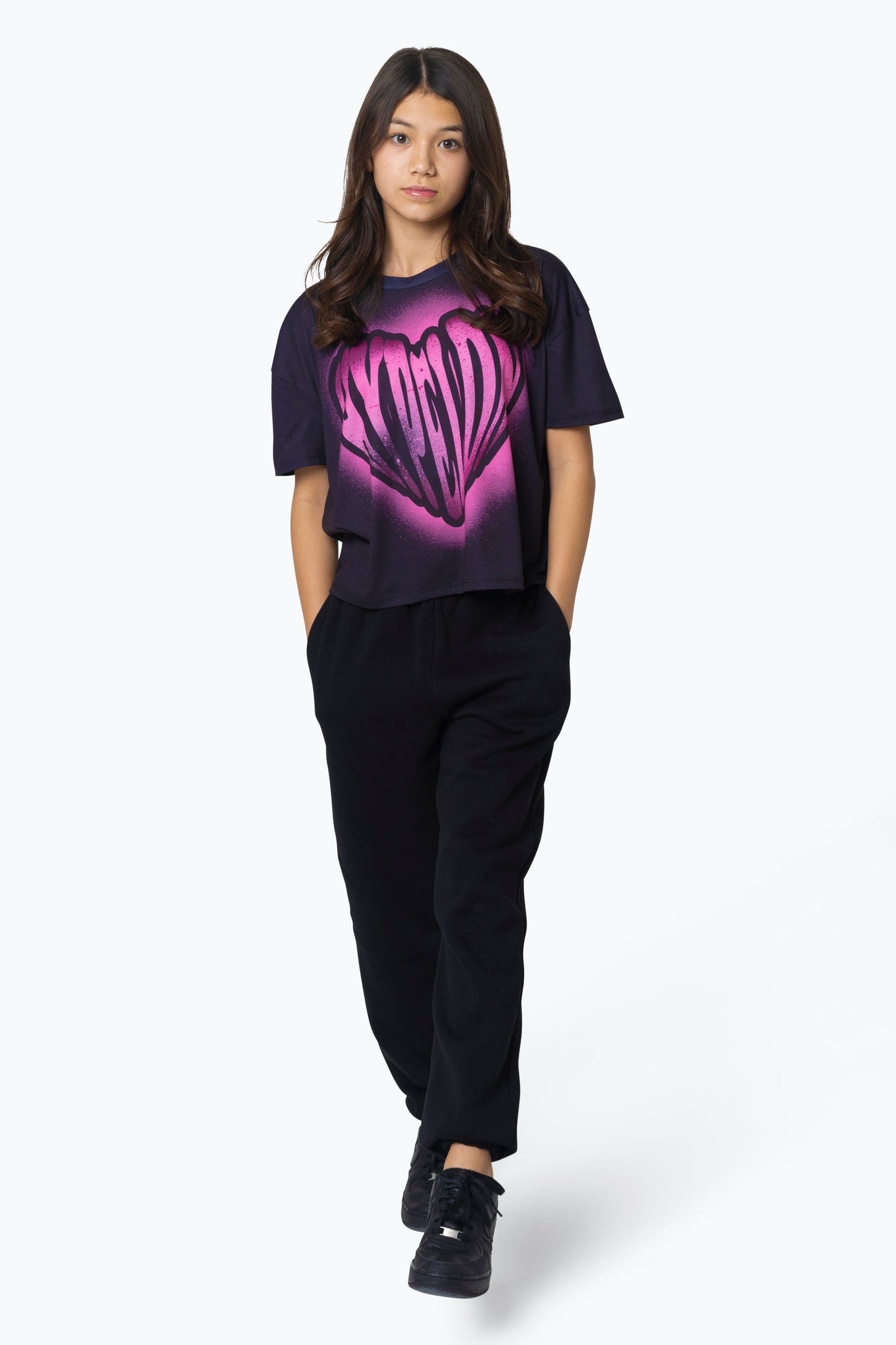 HYPE KIDS BLACK SPRAY HEART T-SHIRT