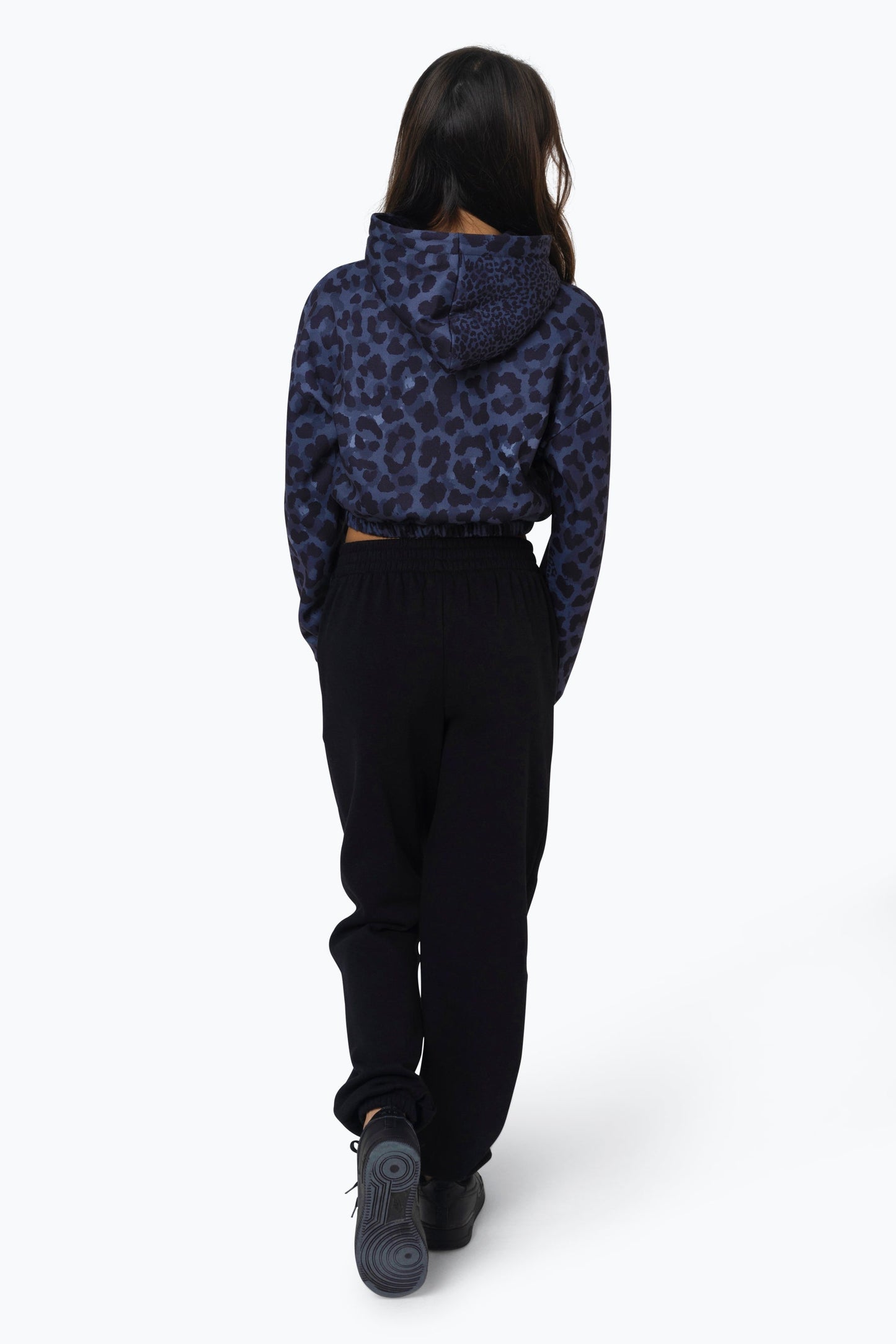 HYPE KIDS BLACK MONO LEOPARD CROP HOODIE