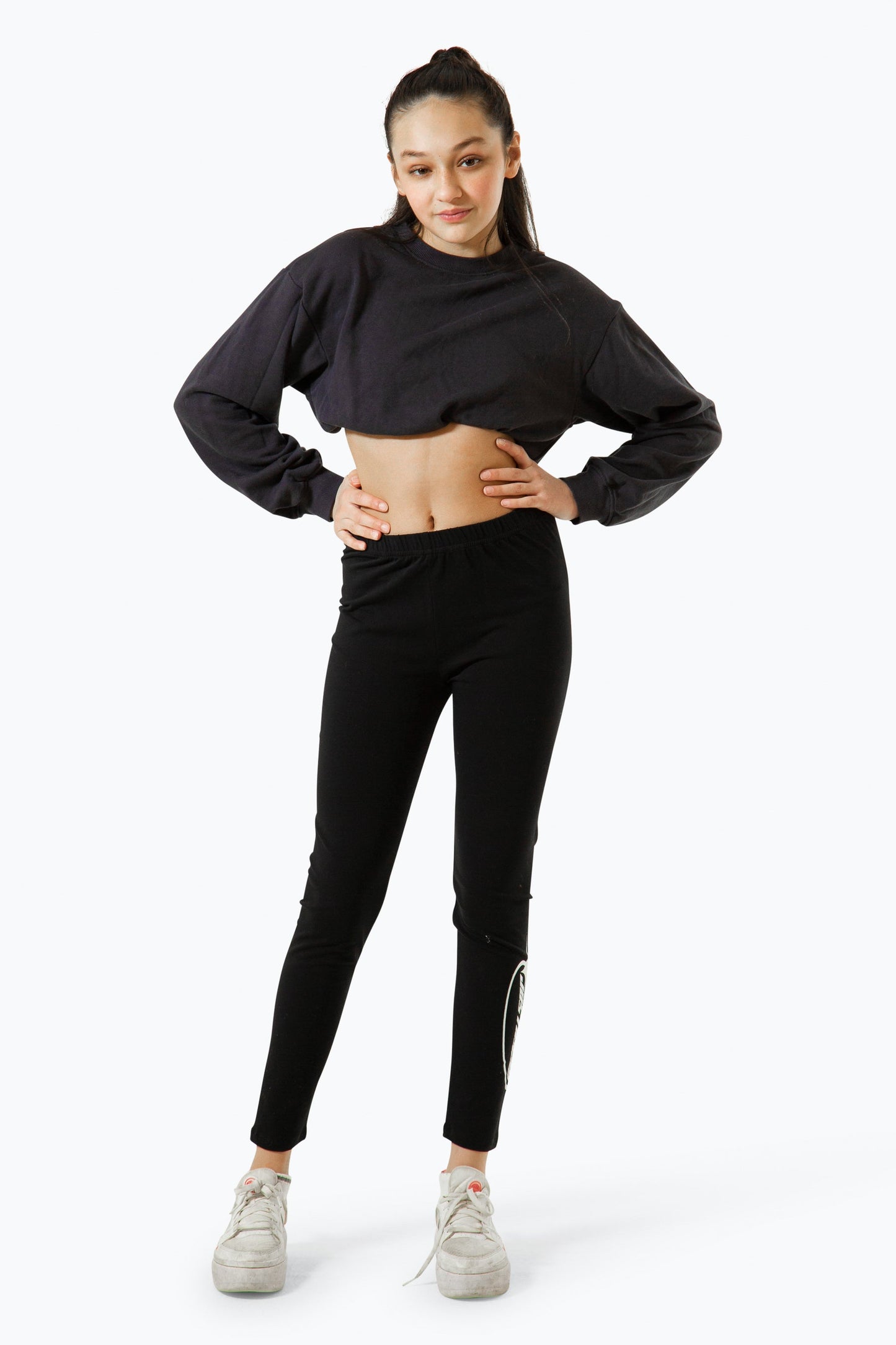 HYPE KIDS BLACK Y2K LOGO LEGGINGS