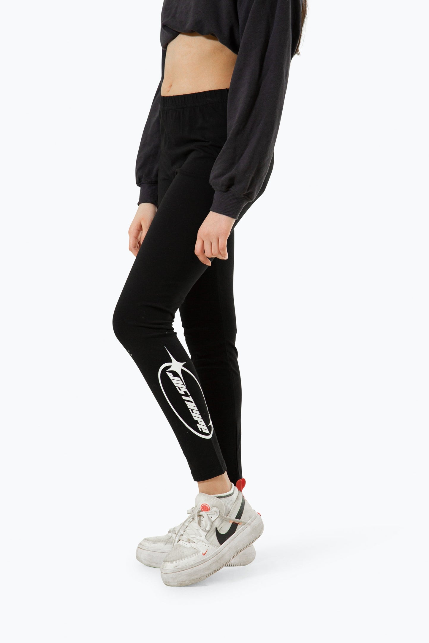 HYPE KIDS BLACK Y2K LOGO LEGGINGS