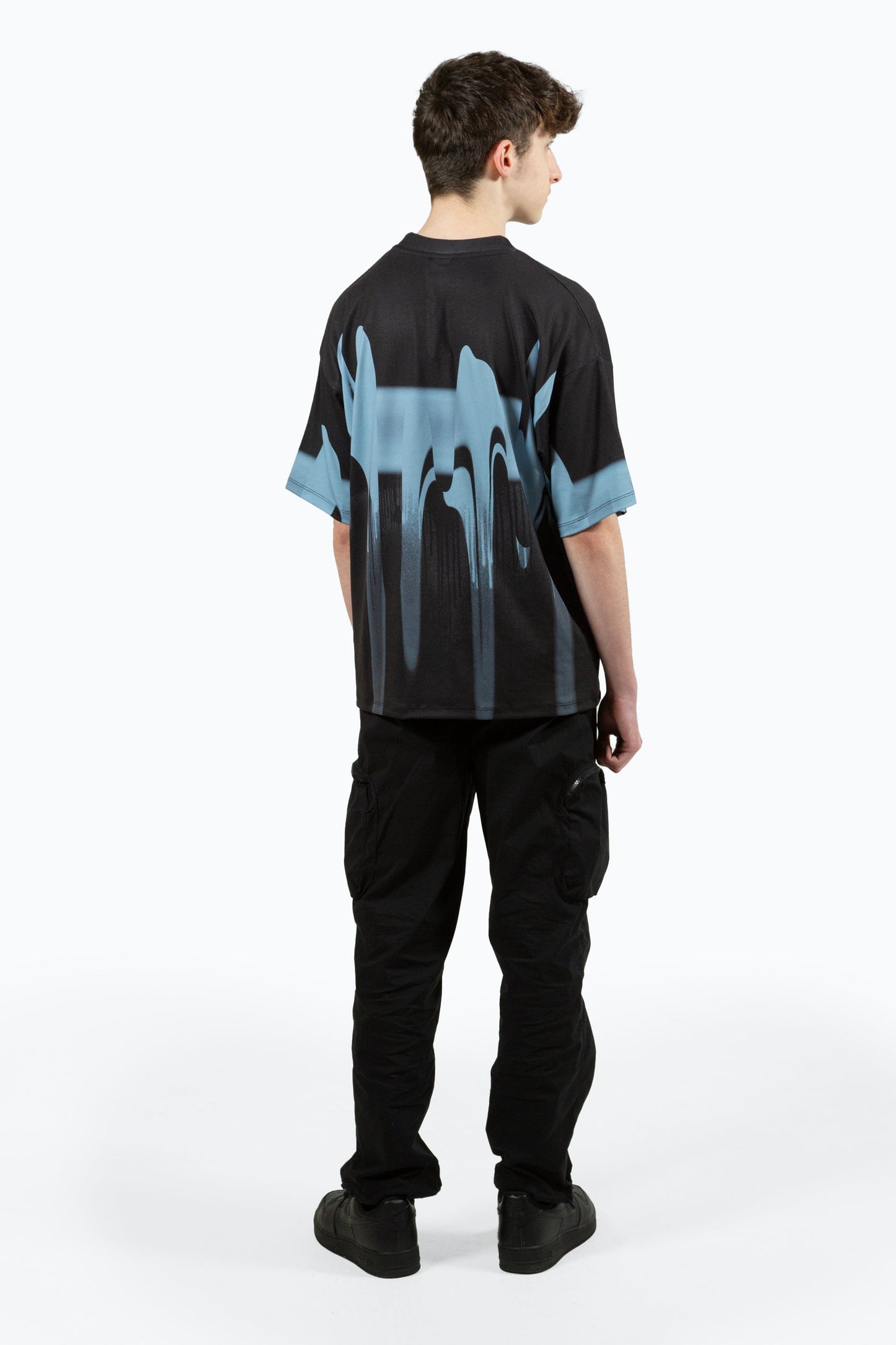 HYPE BOYS MULTI BLUE BLUR PAINT SMALL SCRIPT T-SHIRT