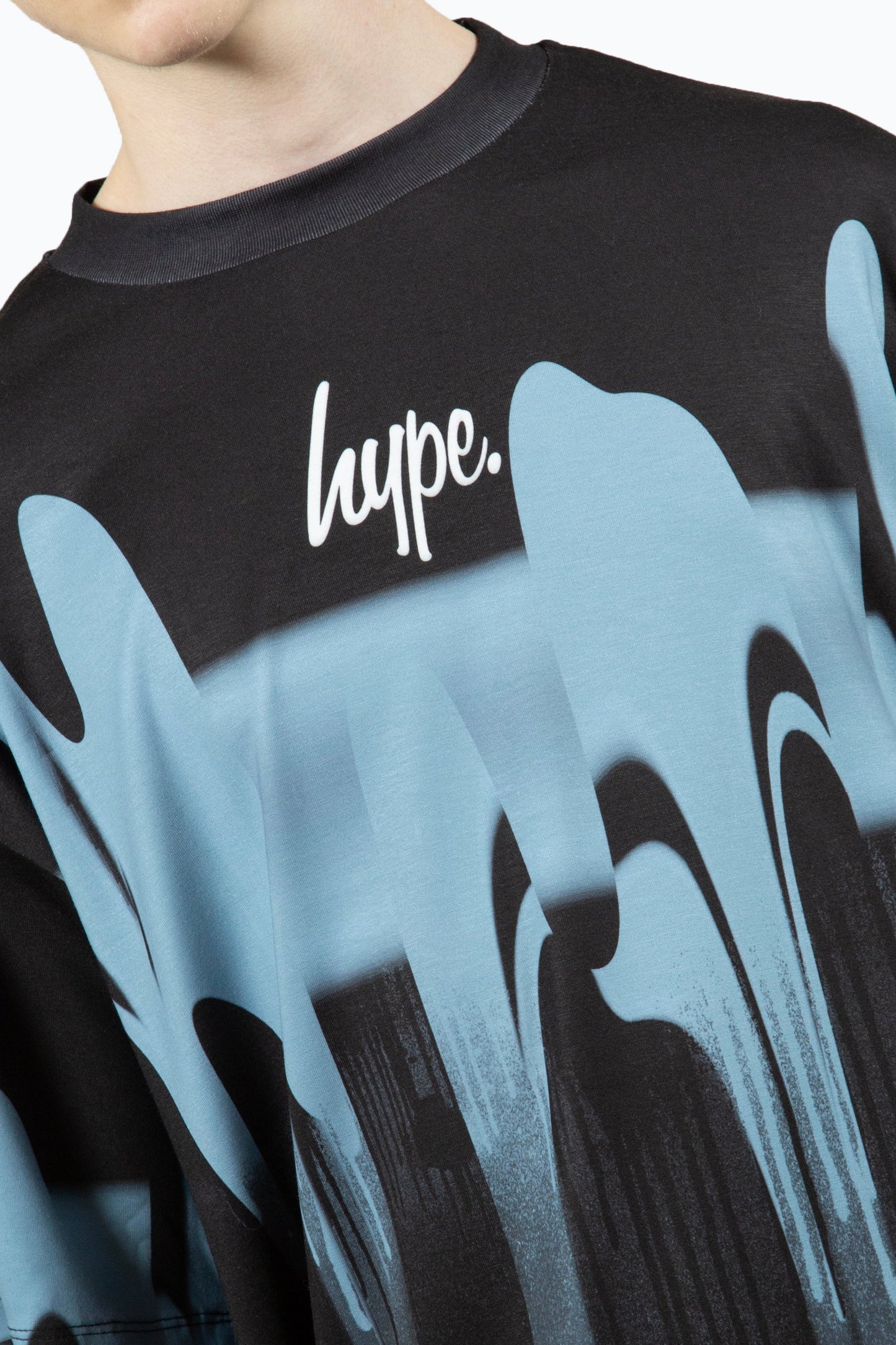 HYPE BOYS MULTI BLUE BLUR PAINT SMALL SCRIPT T-SHIRT