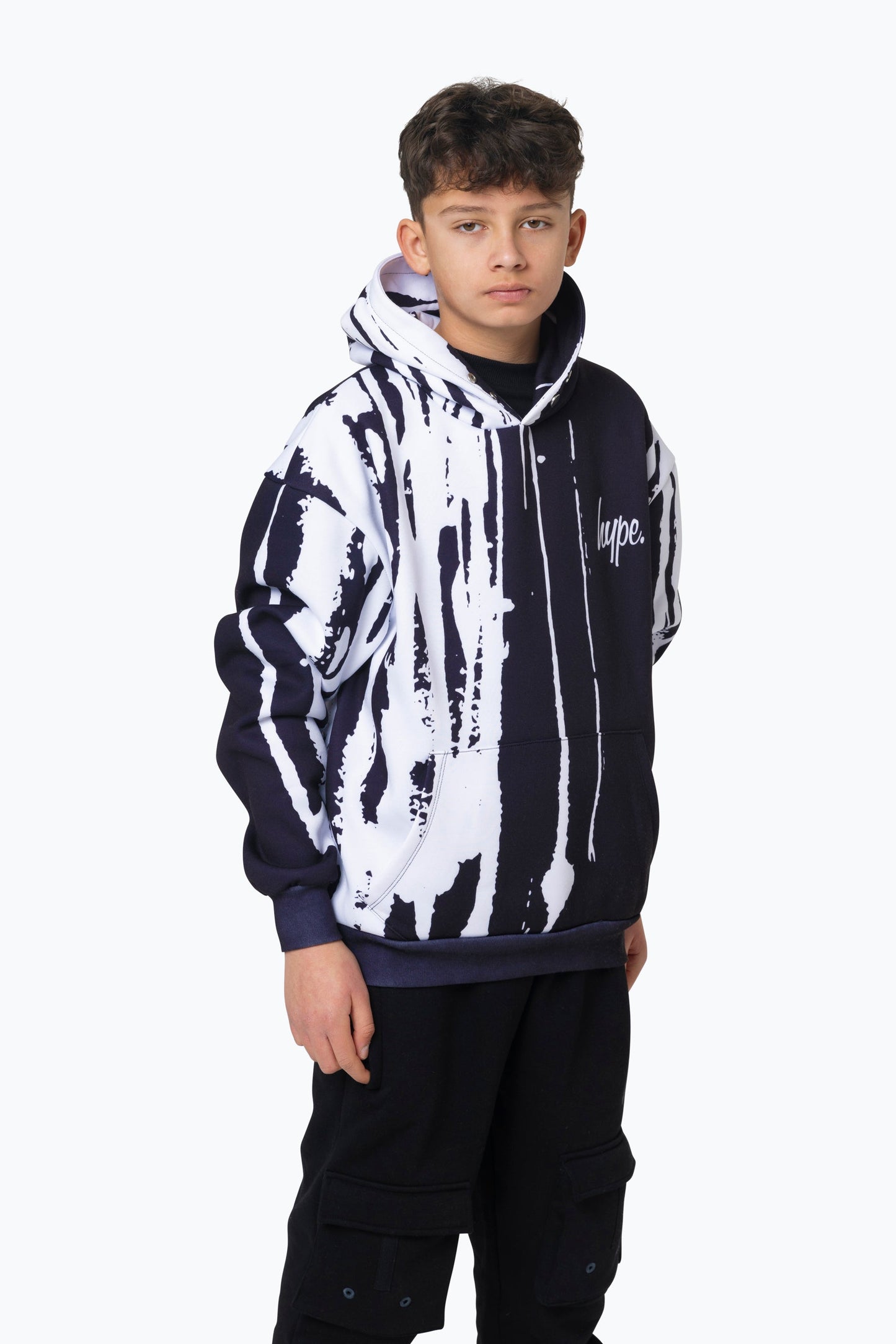 HYPE BOYS MULTI LAYERED EARTH SCRIPT HOODIE