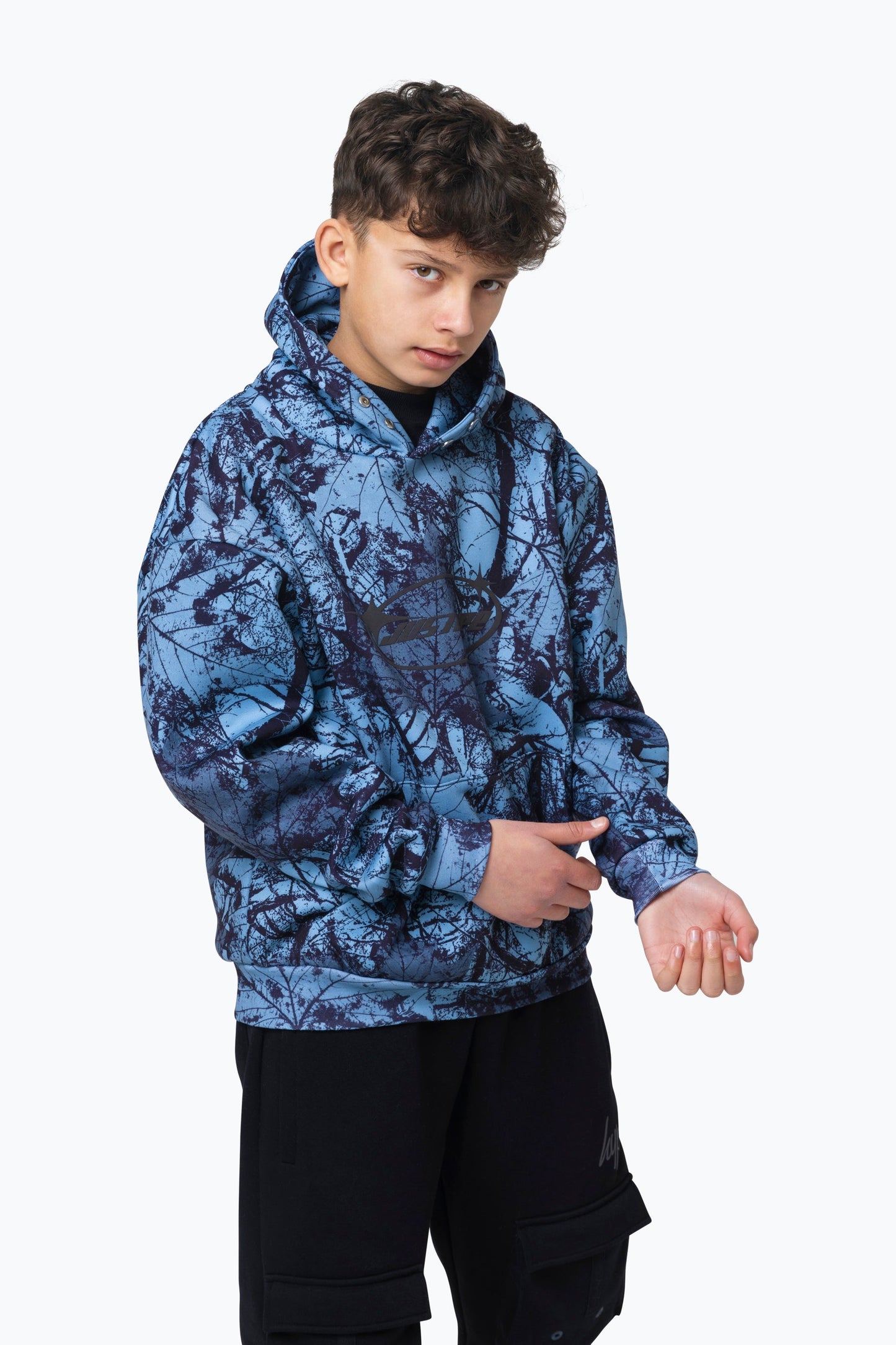 HYPE BOYS MULTI Y2K BLUE LEAF HOODIE