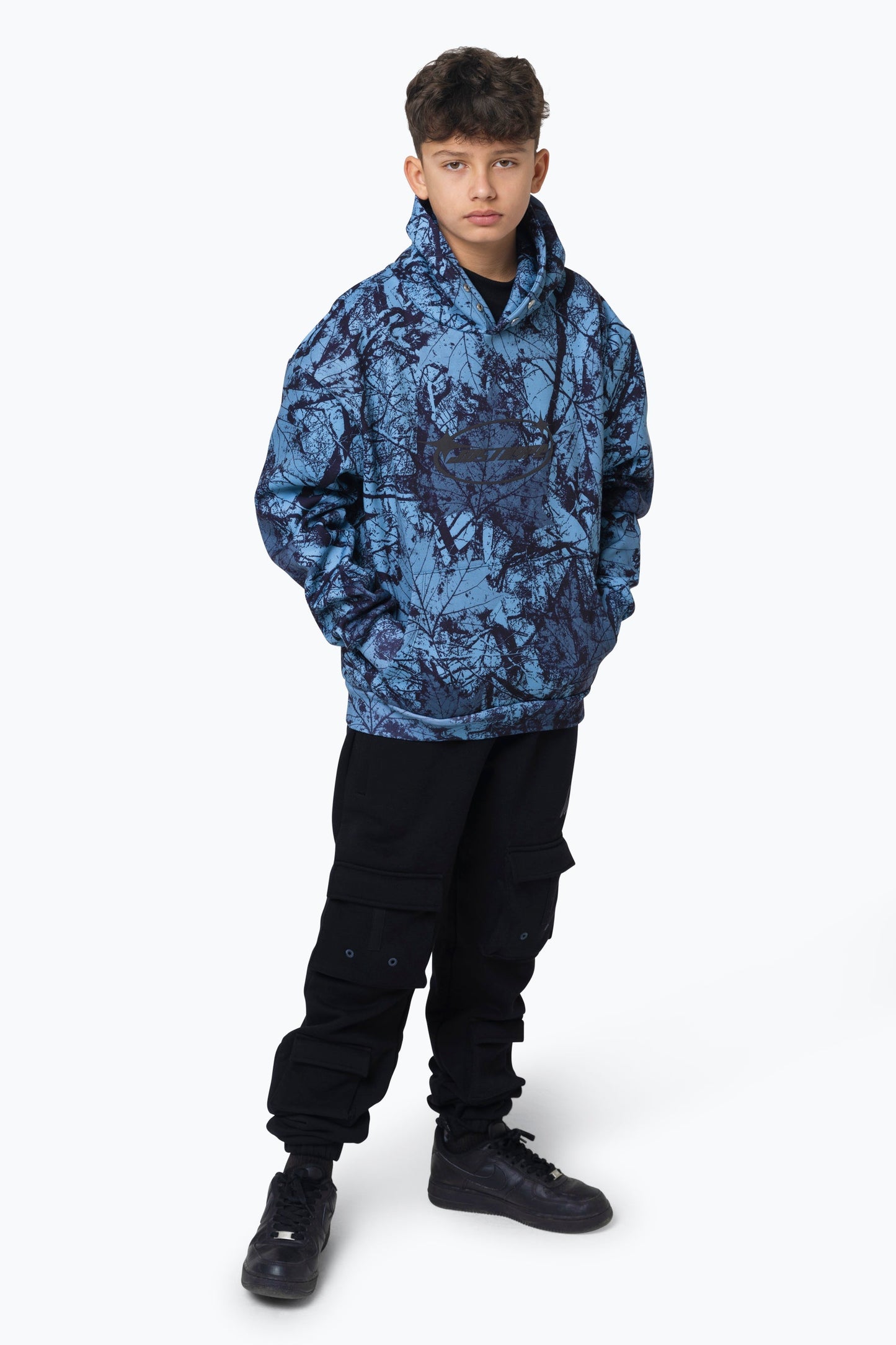 HYPE BOYS MULTI Y2K BLUE LEAF HOODIE