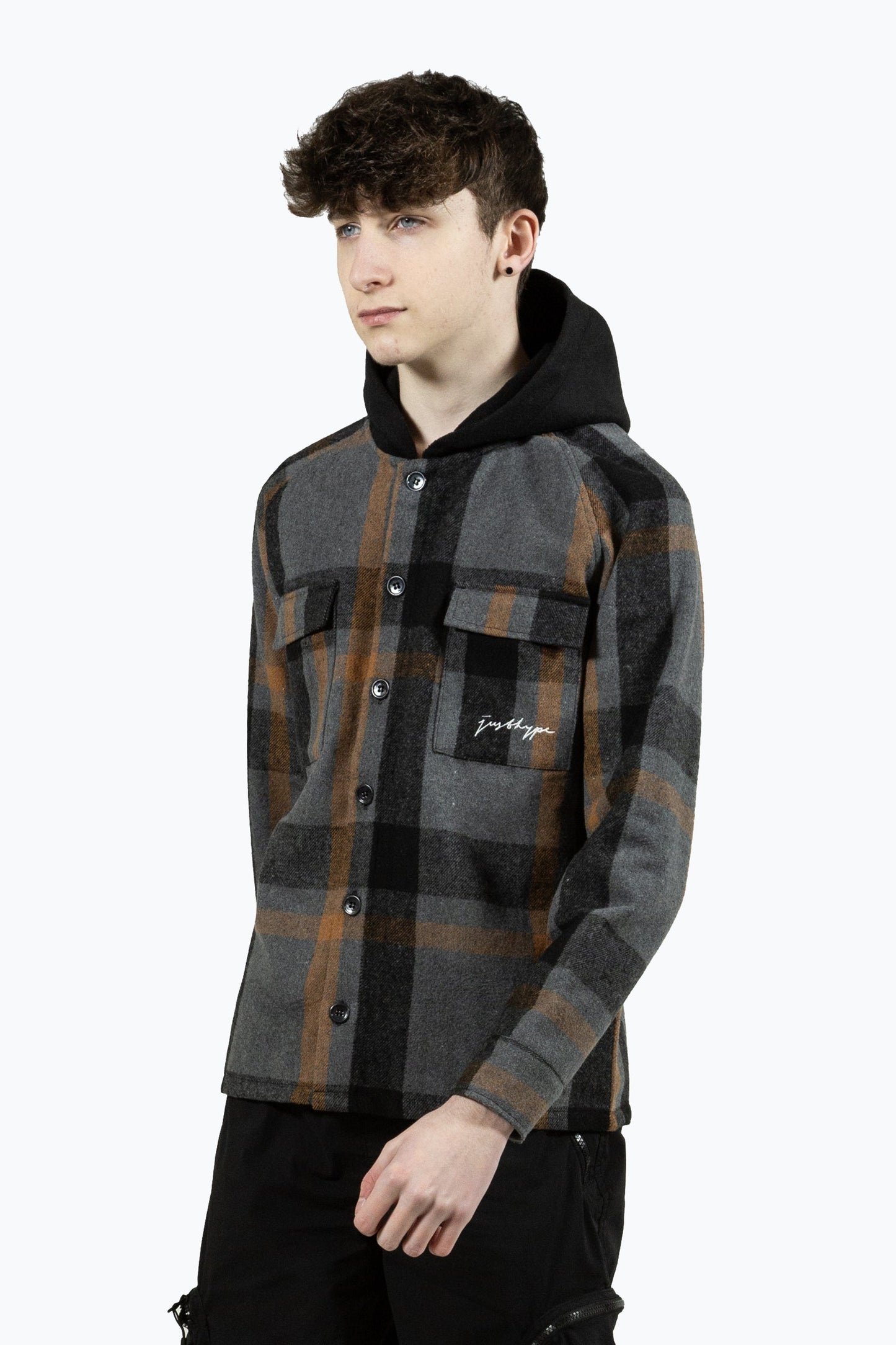 HYPE KIDS MULTI GREEN PLAID HOODED SHIRT