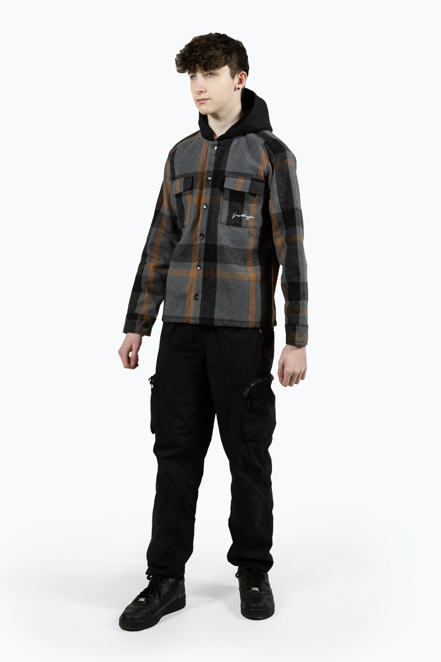 HYPE KIDS MULTI GREEN PLAID HOODED SHIRT