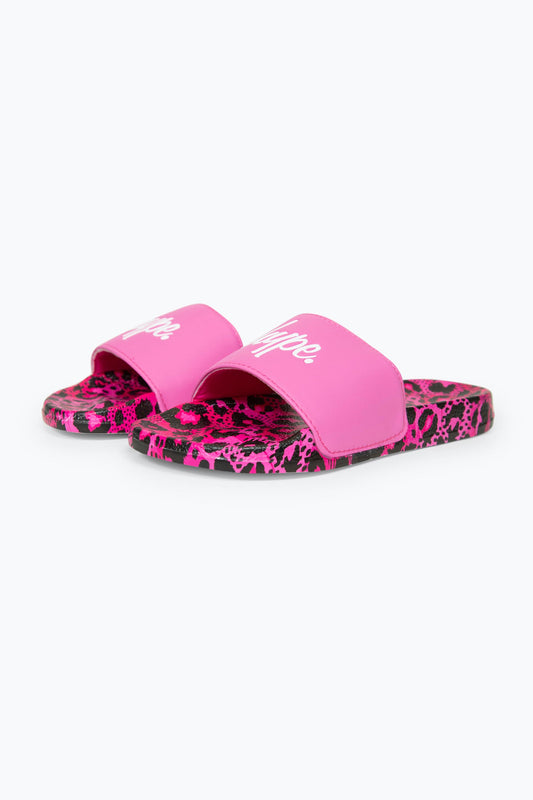 HYPE GIRLS MULTI PINK LEOPARD SCRIPT SLIDERS