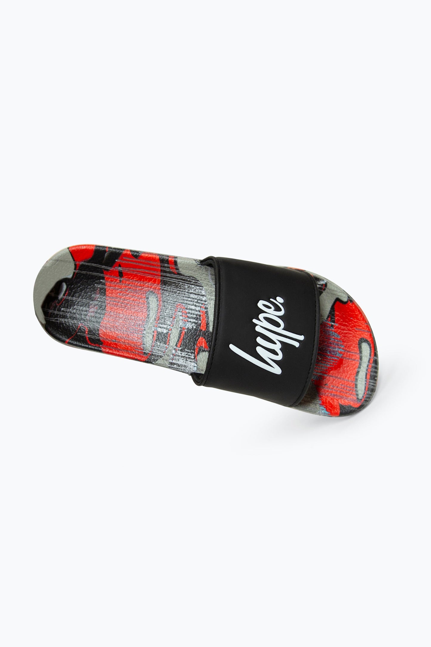 HYPE BOYS MULTI RED CAMO BLUR DRIPS SCRIPT SLIDERS