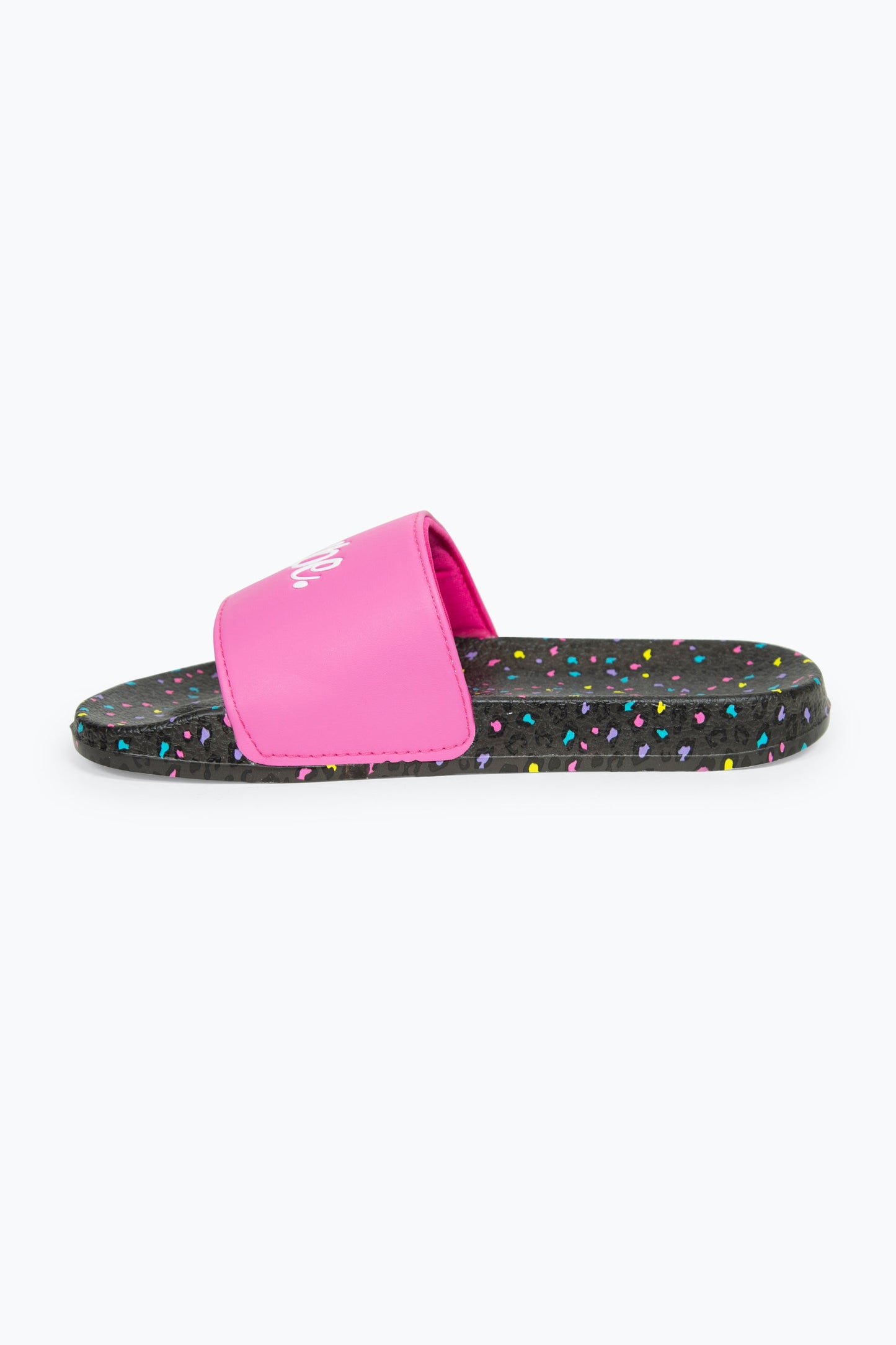 HYPE GIRLS MULTI BLACK PASTEL LEOPARD SCRIPT SLIDERS