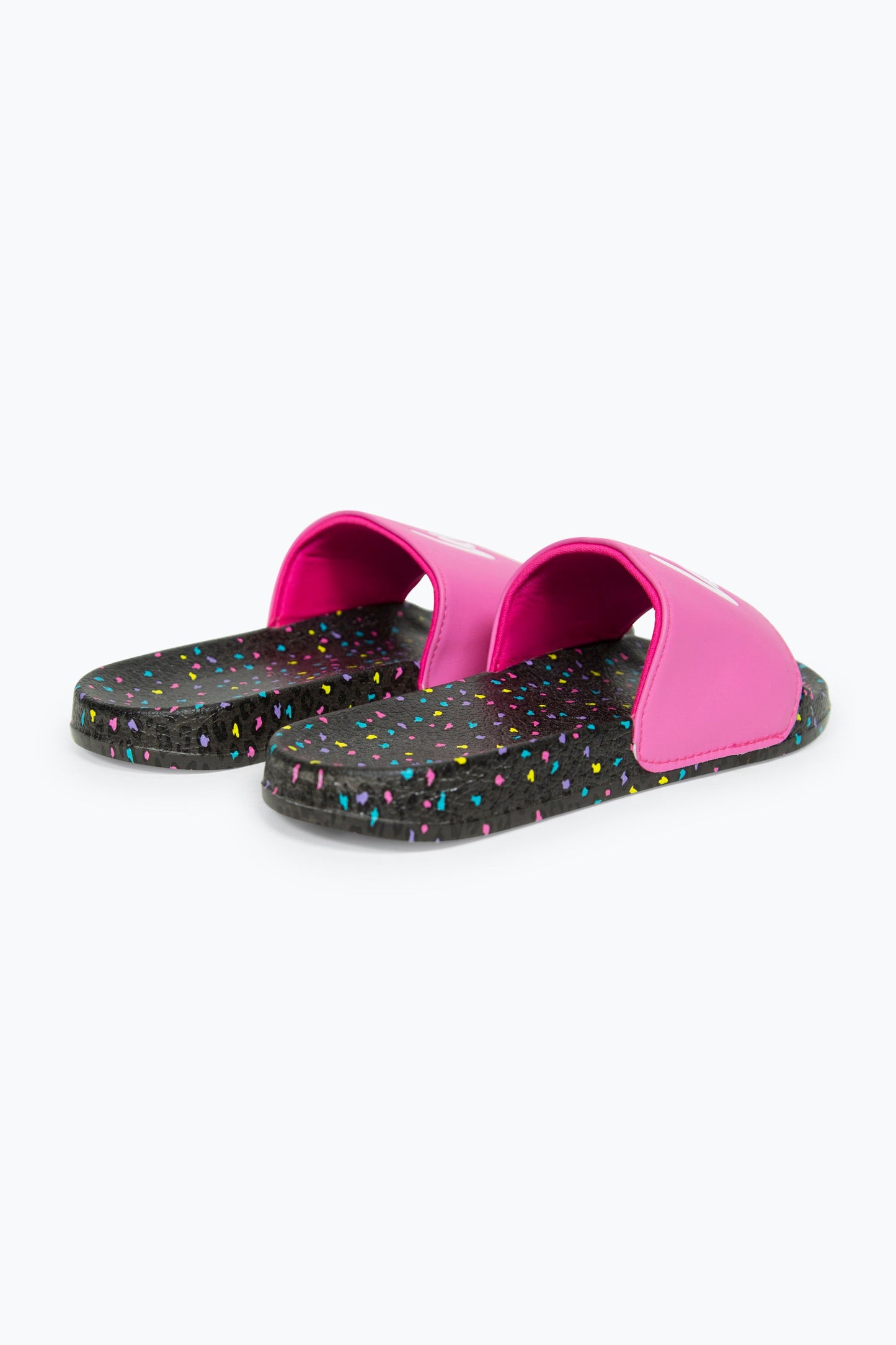 HYPE GIRLS MULTI BLACK PASTEL LEOPARD SCRIPT SLIDERS