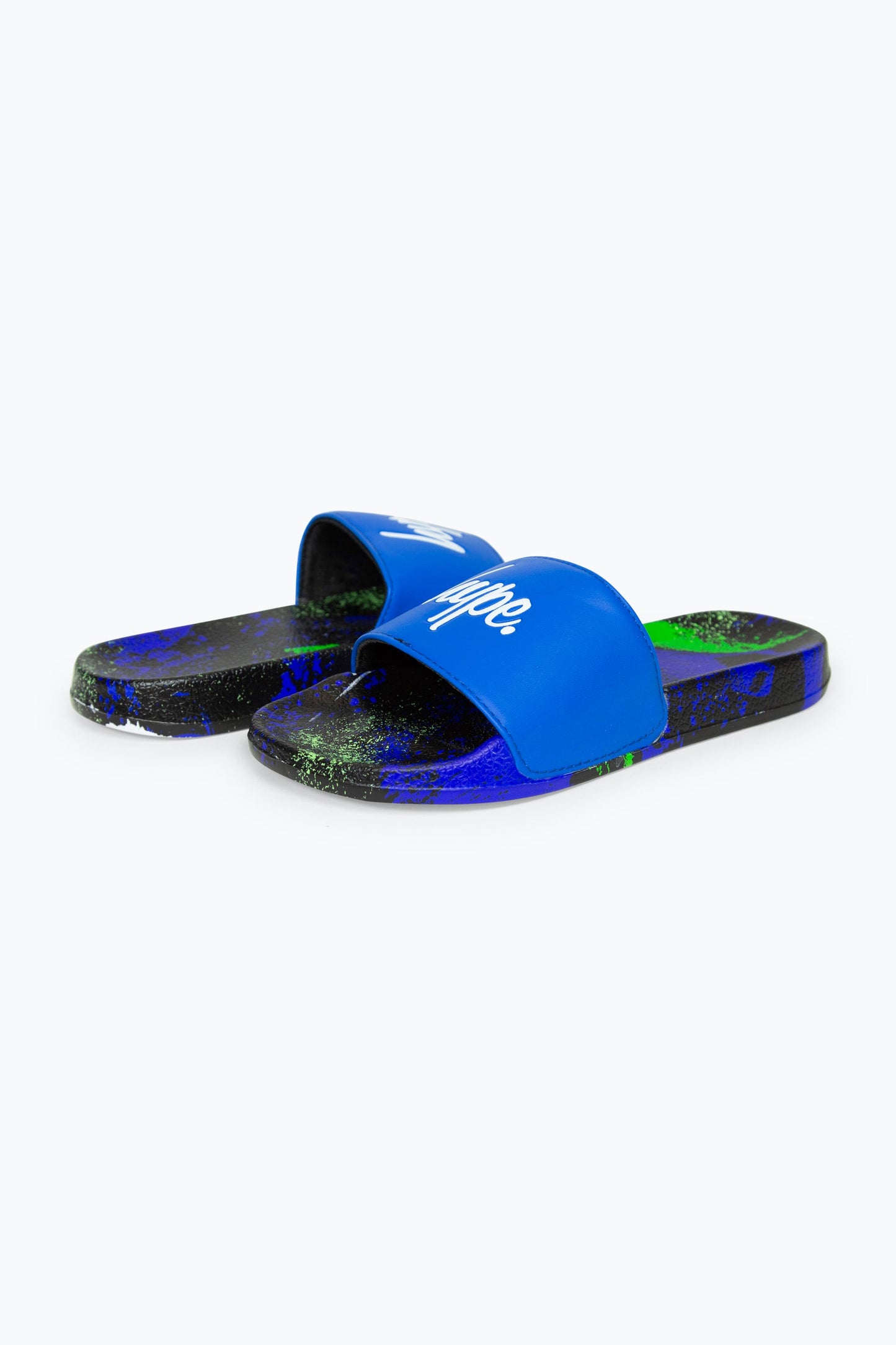 HYPE BOYS MULTI BLUE BRUSH STROKE SCRIPT SLIDERS