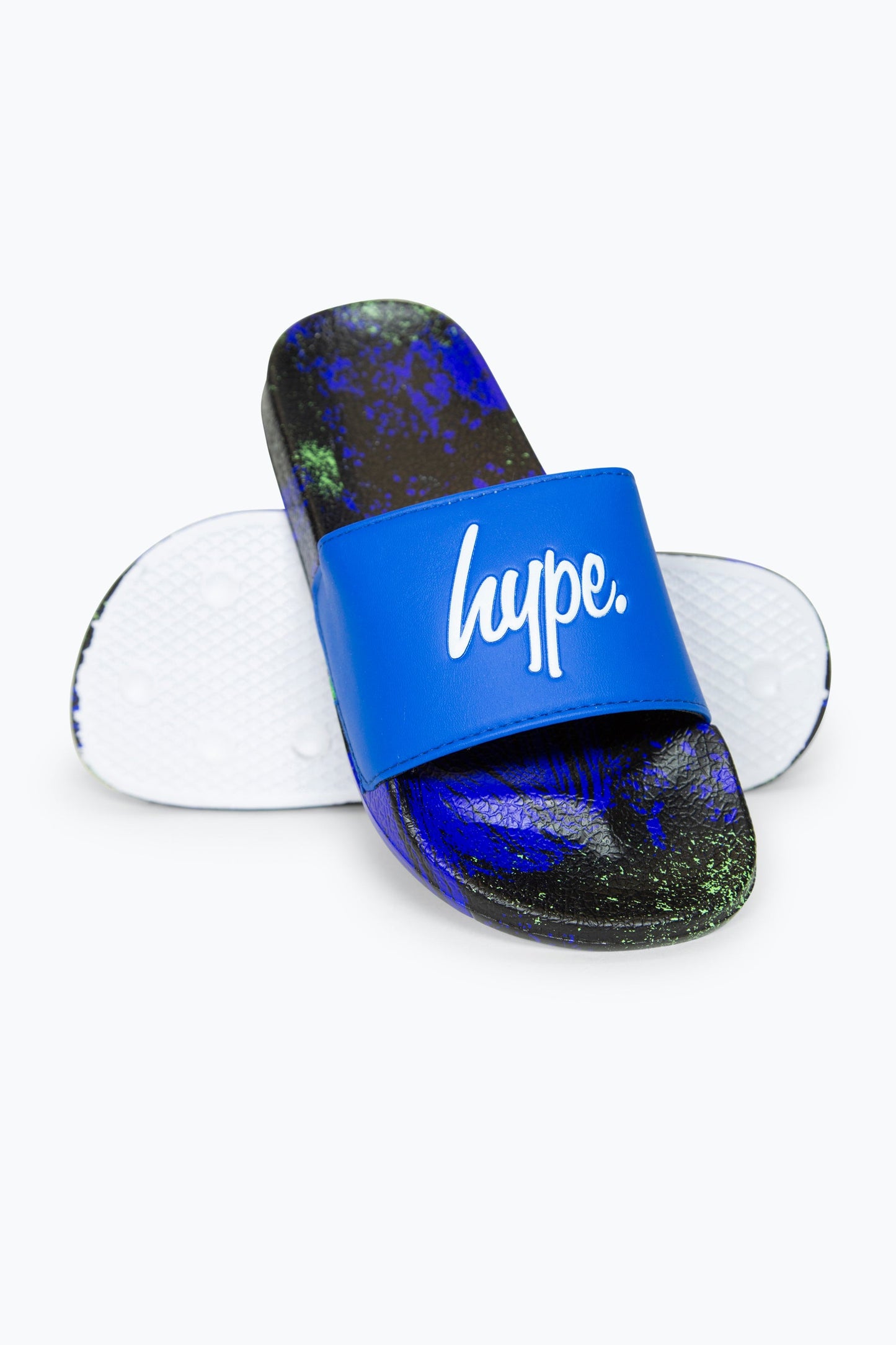 HYPE BOYS MULTI BLUE BRUSH STROKE SCRIPT SLIDERS