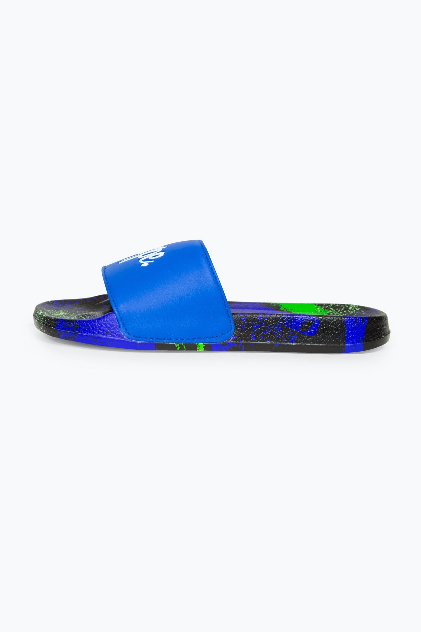 HYPE BOYS MULTI BLUE BRUSH STROKE SCRIPT SLIDERS