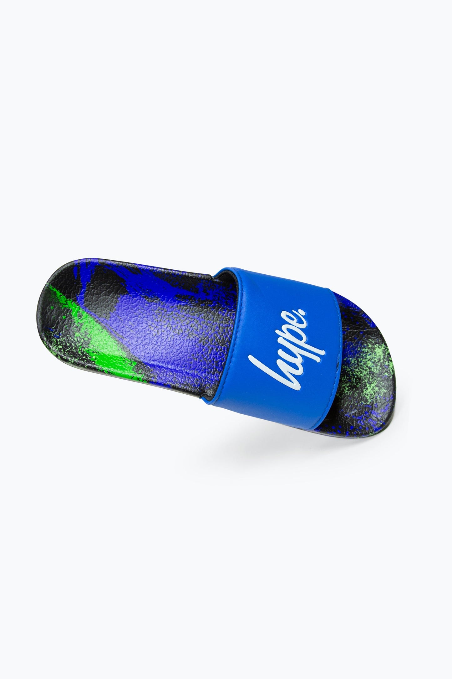 HYPE BOYS MULTI BLUE BRUSH STROKE SCRIPT SLIDERS