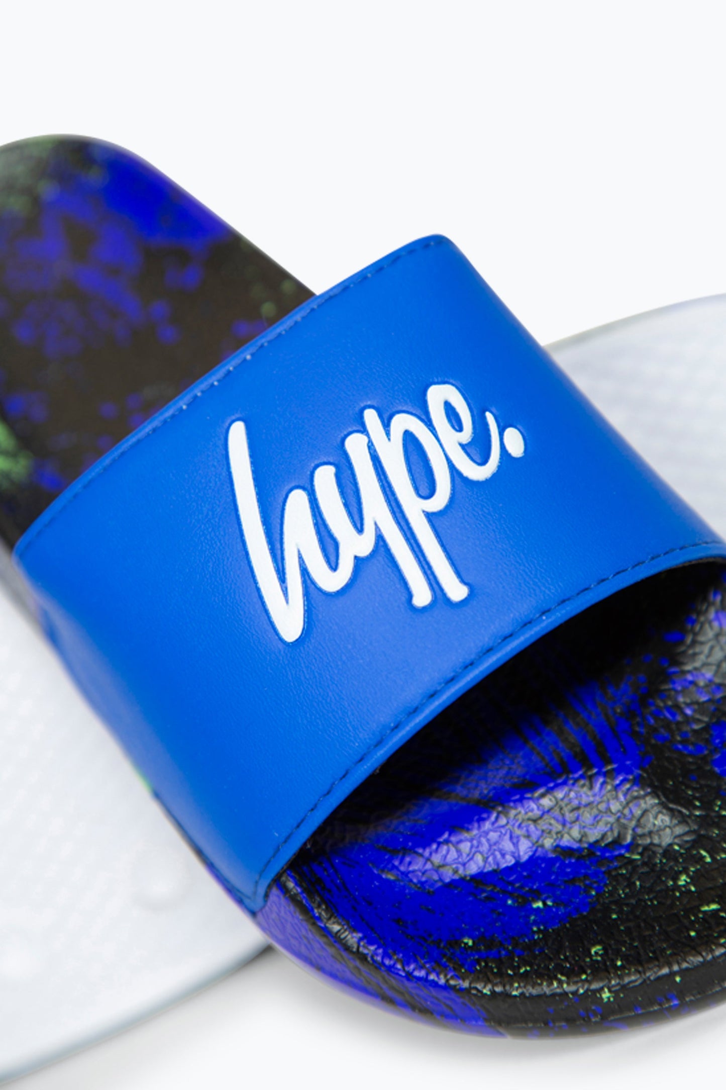 HYPE BOYS MULTI BLUE BRUSH STROKE SCRIPT SLIDERS