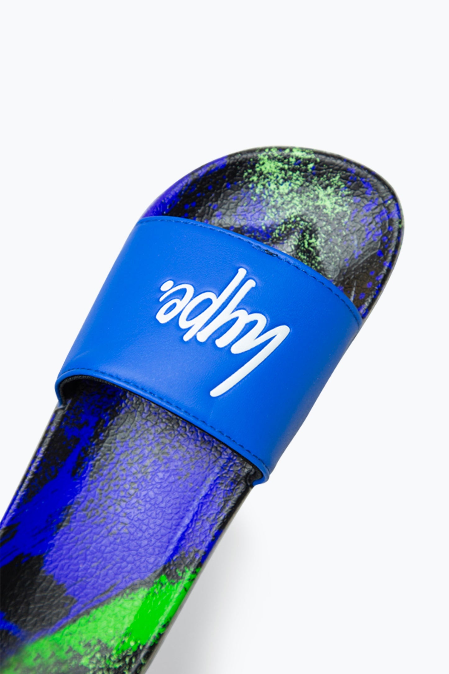 HYPE BOYS MULTI BLUE BRUSH STROKE SCRIPT SLIDERS