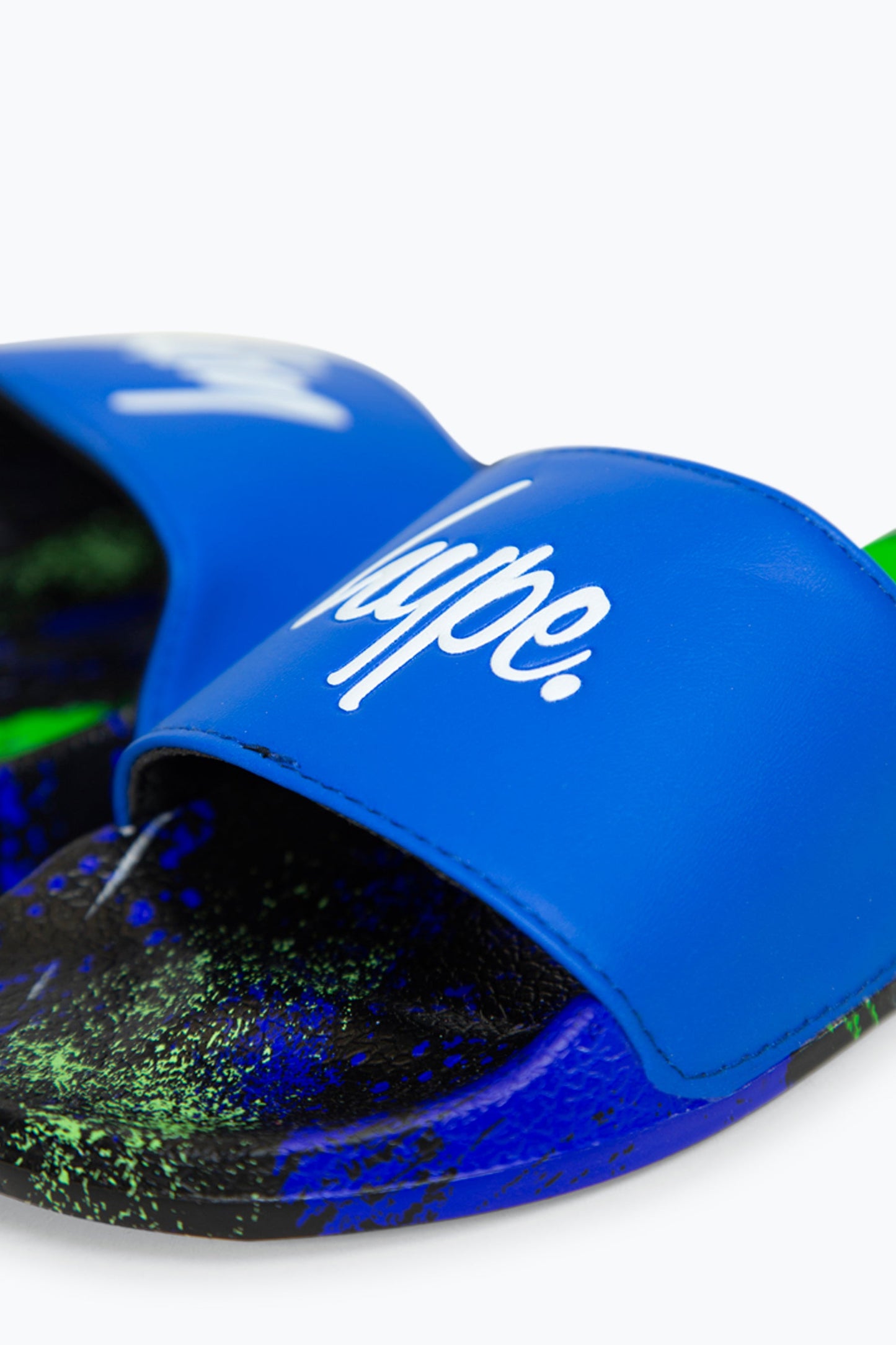 HYPE BOYS MULTI BLUE BRUSH STROKE SCRIPT SLIDERS