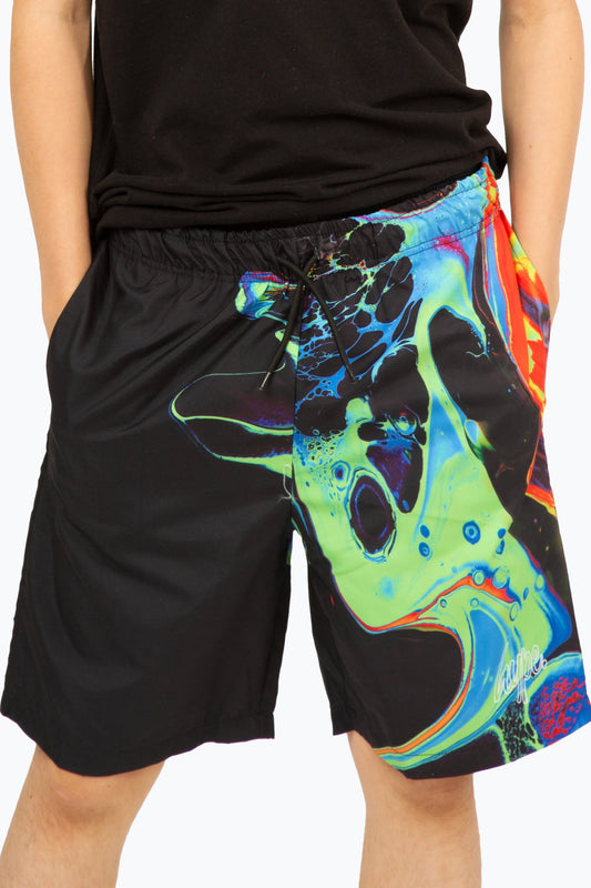 HYPE BOYS BLACK MARBLE INK MINI SCRIPT SWIM SHORTS