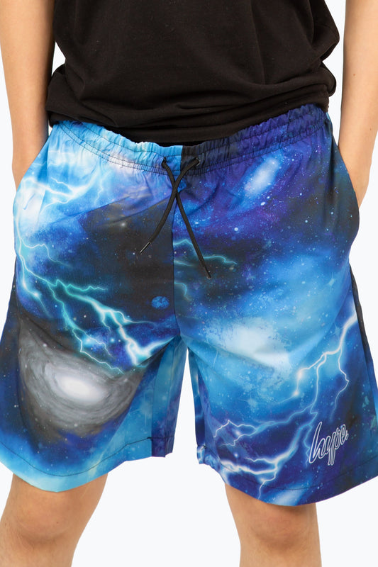 HYPE BOYS BLUE LIGHTNING SKY MINI OUTLINE SCRIPT SWIM SHORTS