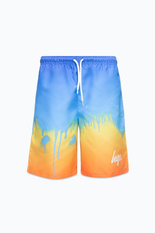 HYPE BOYS RED SUNSET DRIP SCRIPT SWIM SHORTS