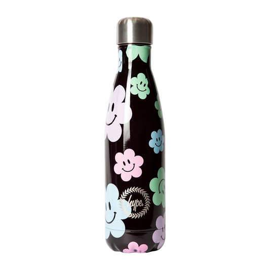 Hype Unisex Black Happy Flowers Water Bottle