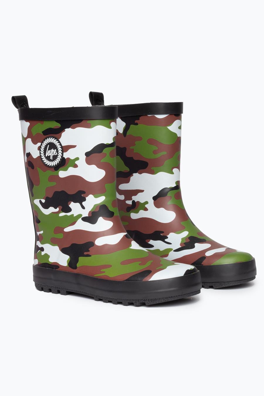 Hype Green Camo Kids Wellies