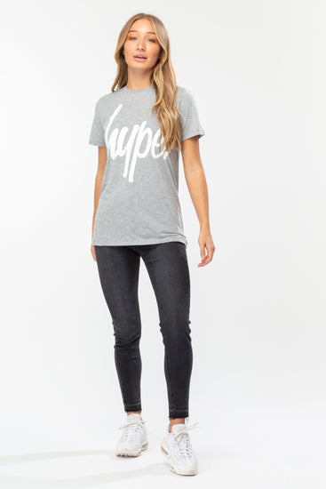 Hype Grey White Script Womens T-Shirt