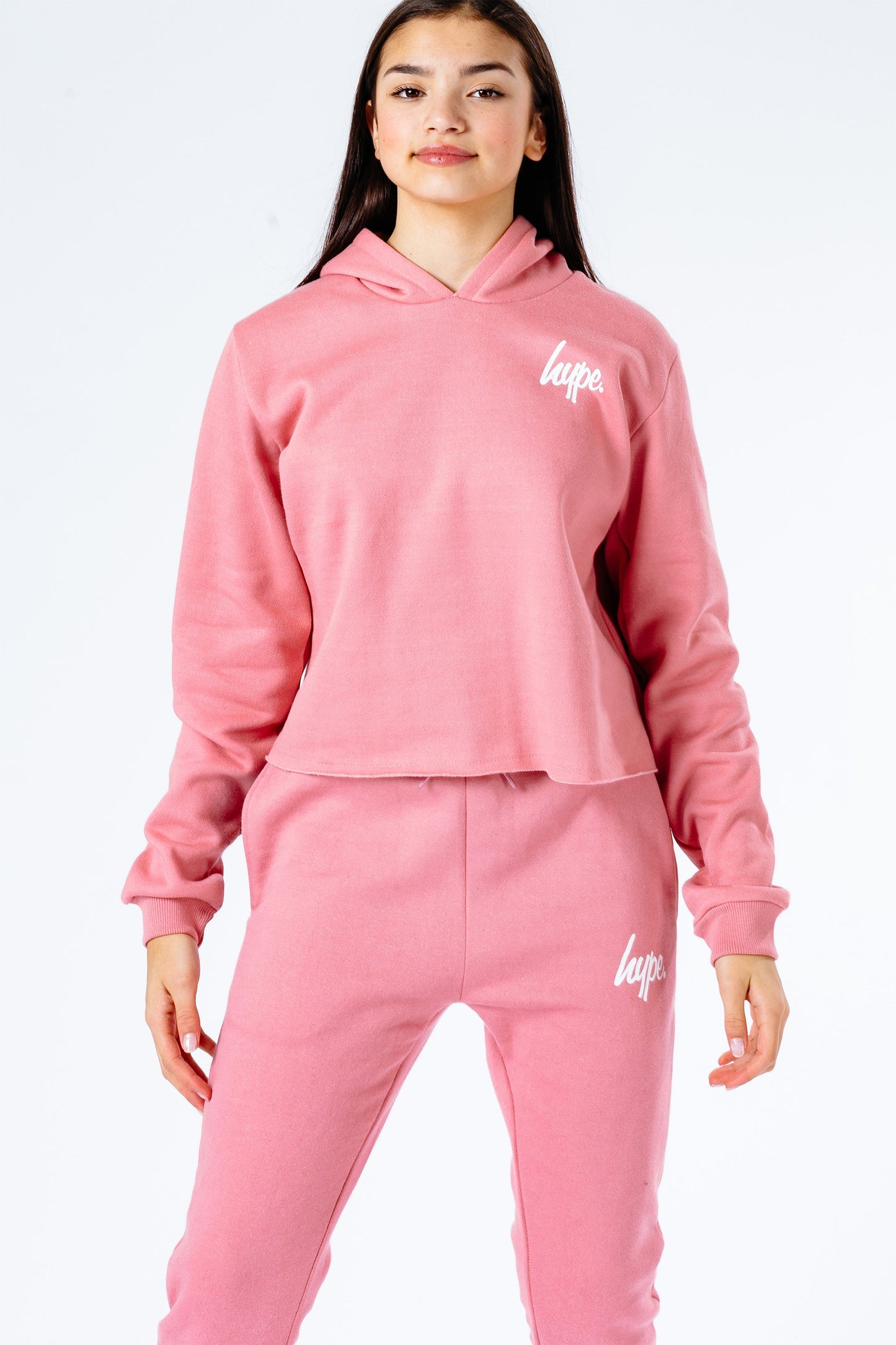 Hype Pink Kids Crop Pullover Hoodie & Jogger Set