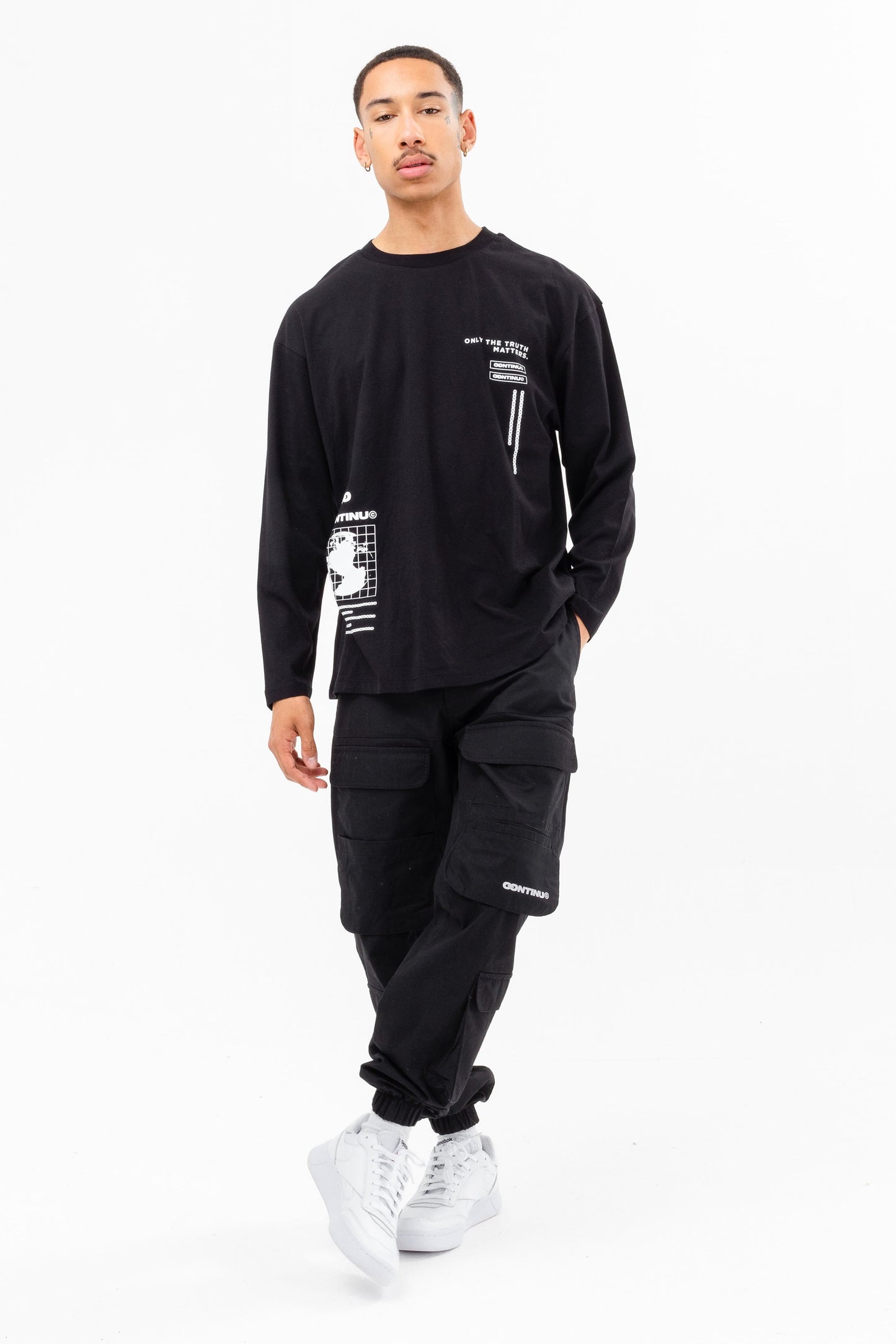 CONTINU8 BLACK CARGO PANTS