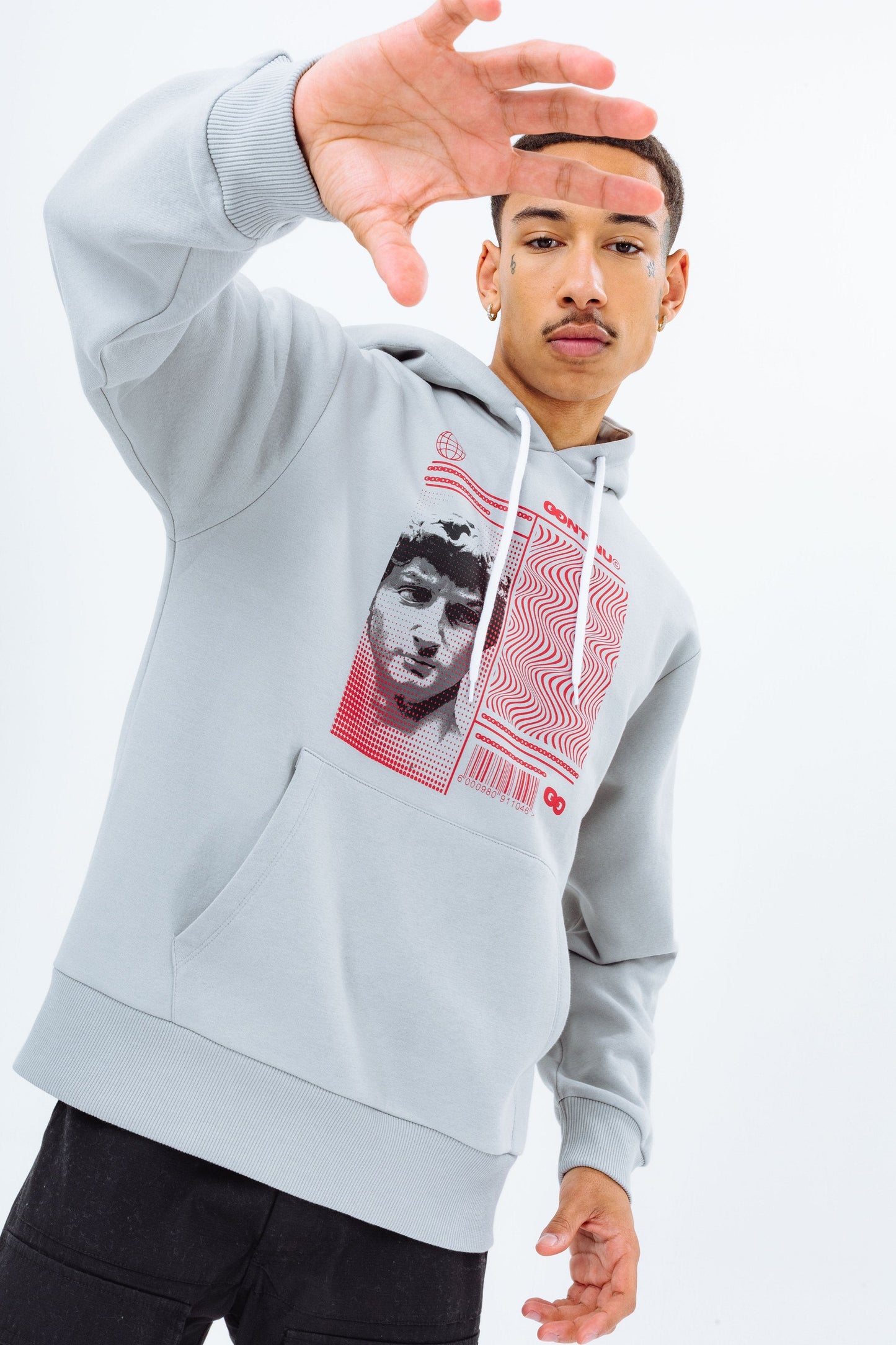 CONTINU8 GREY GRAPHIC OVERSIZED HOODIE