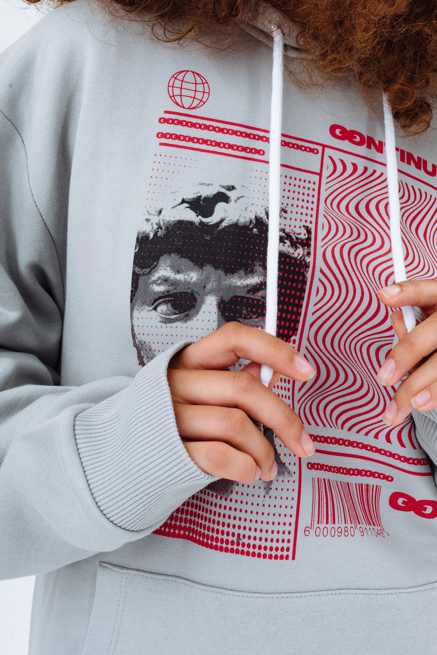 CONTINU8 GREY GRAPHIC OVERSIZED HOODIE