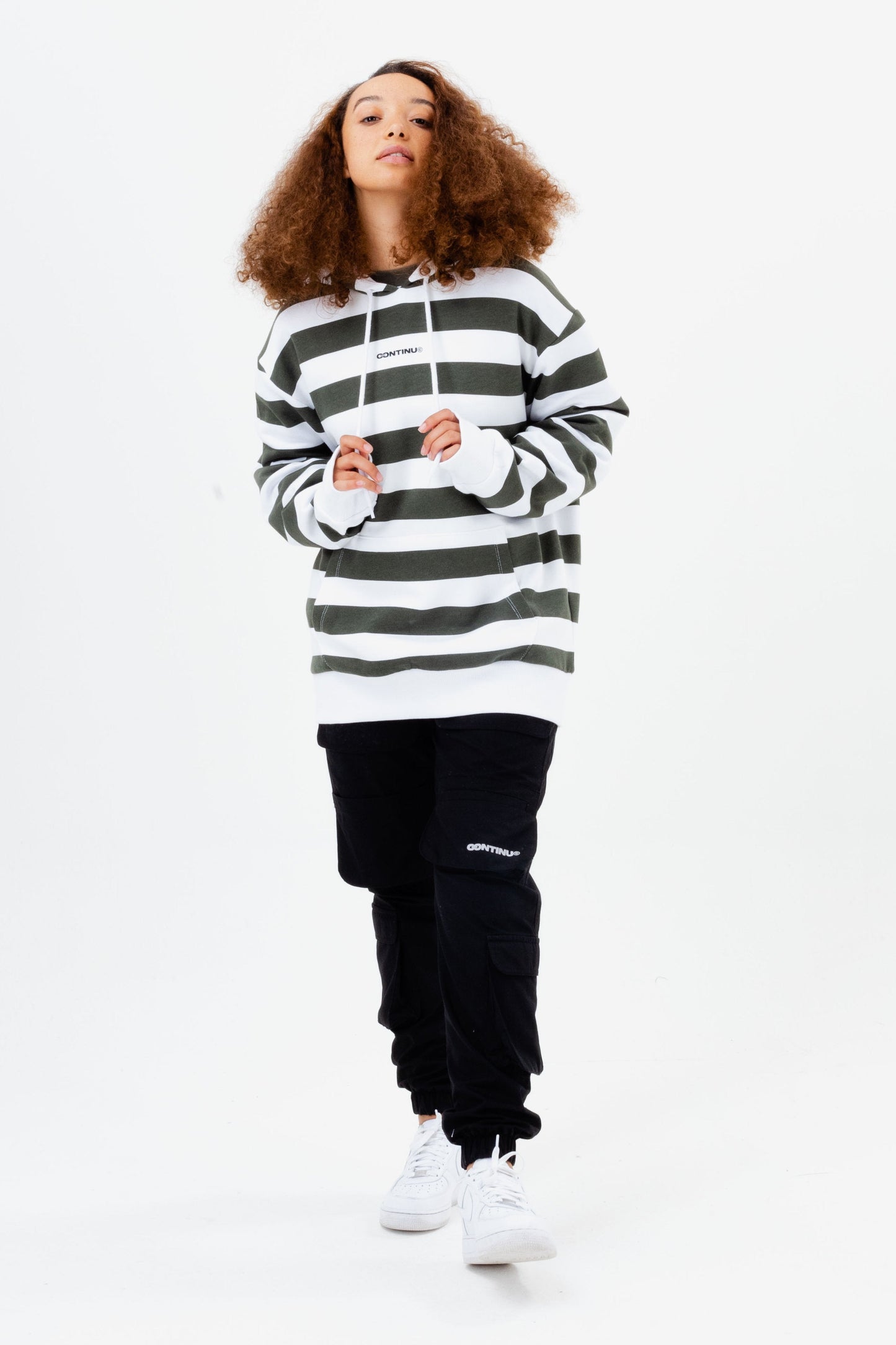 CONTINU8 KHAKI STRIPE OVERSIZED HOODIE