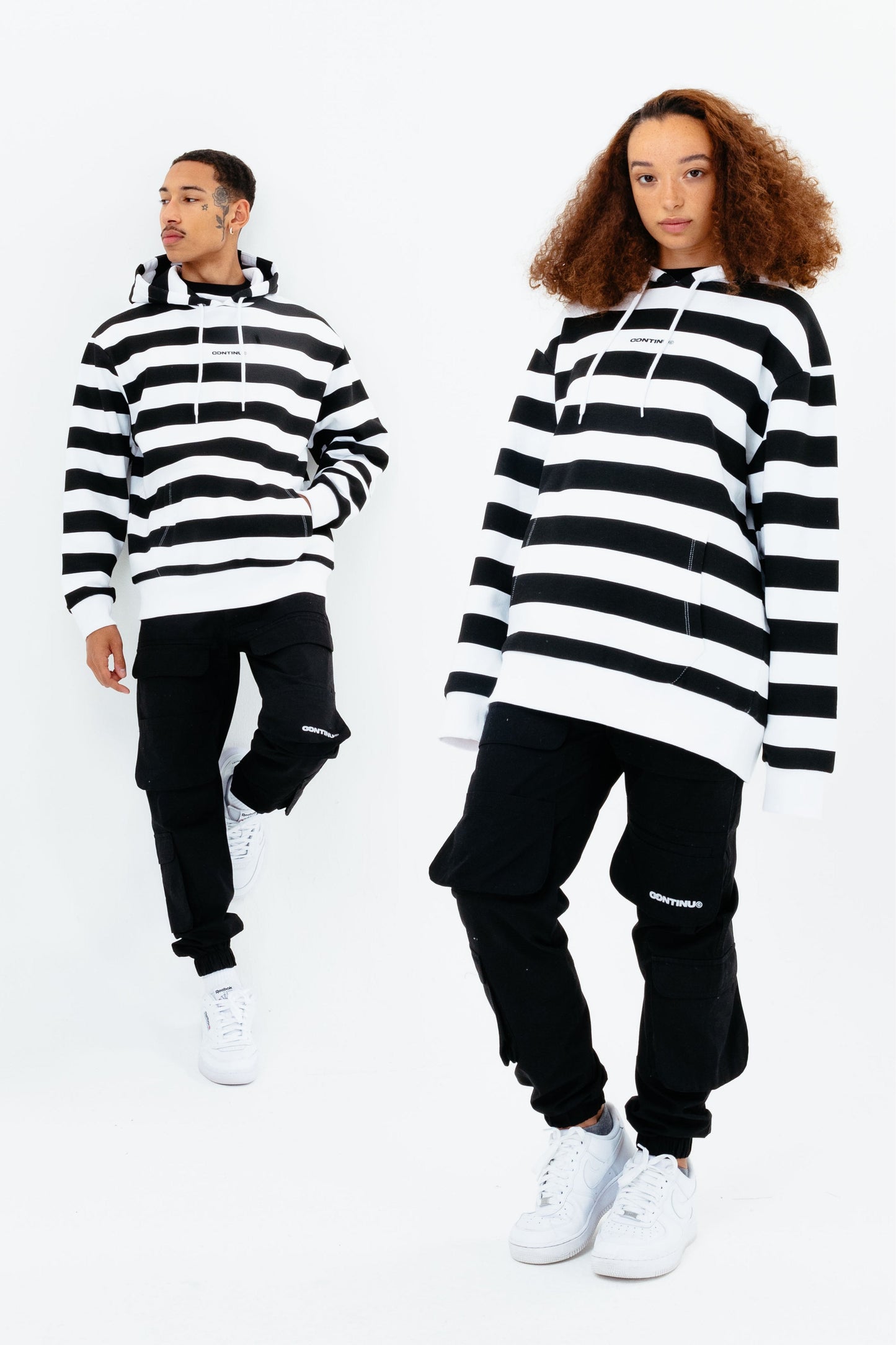 CONTINU8 WHITE BLACK OVERSIZED HOODIE