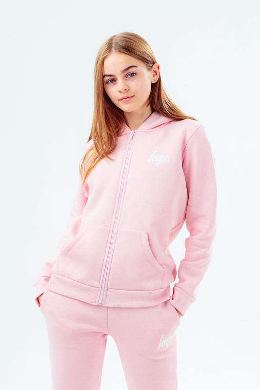 HYPE GIRLS PINK SCRIPT ZIP KIDS HOODIE