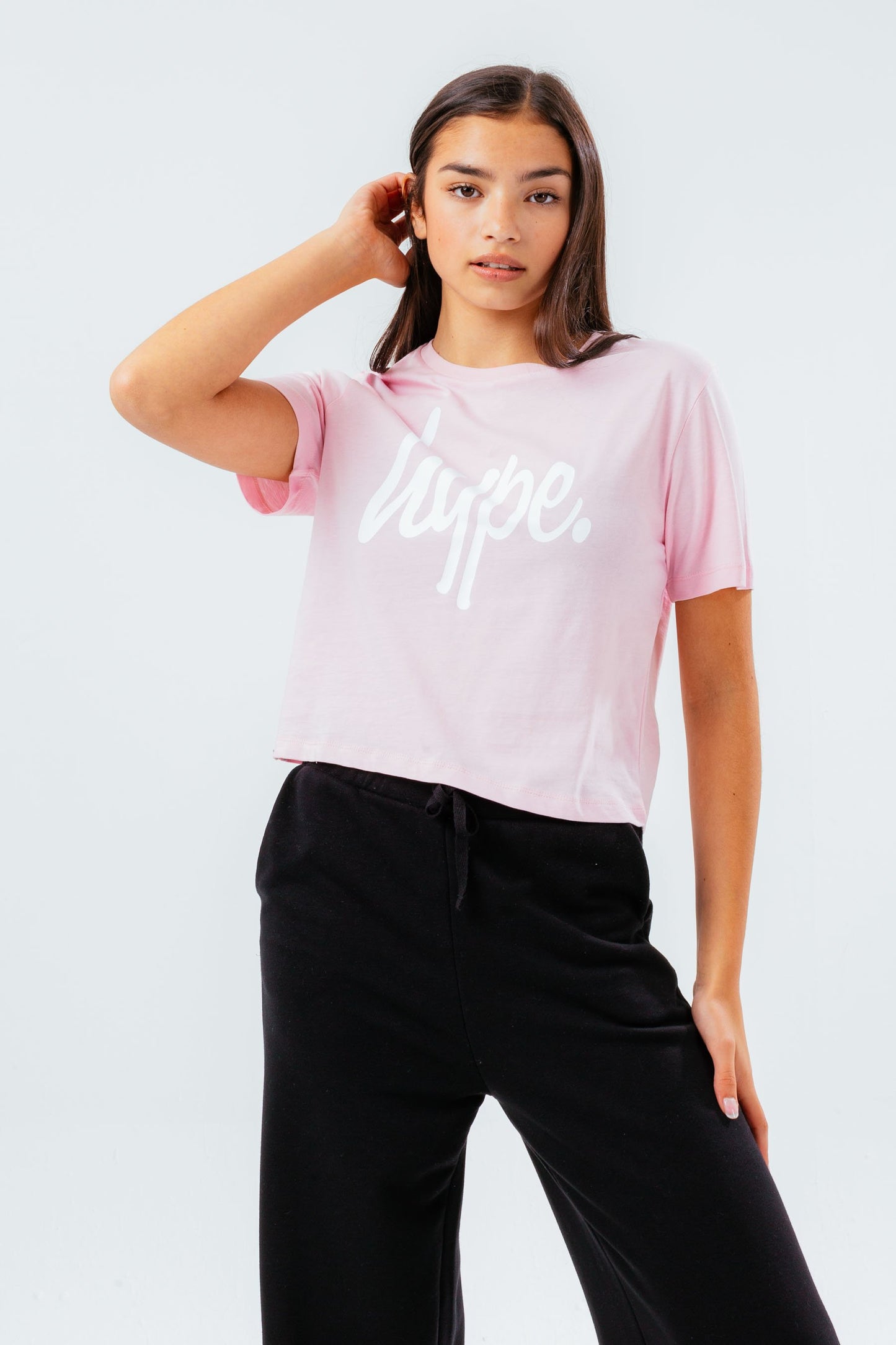 HYPE GIRLS PINK SCRIPT CROP T-SHIRT