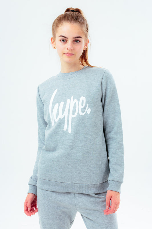 HYPE UNISEX KIDS GREY MARL SCRIPT CREW NECK