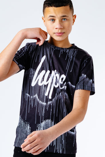 Hype Grayscale Drips Repeat Logo Kids T-Shirt