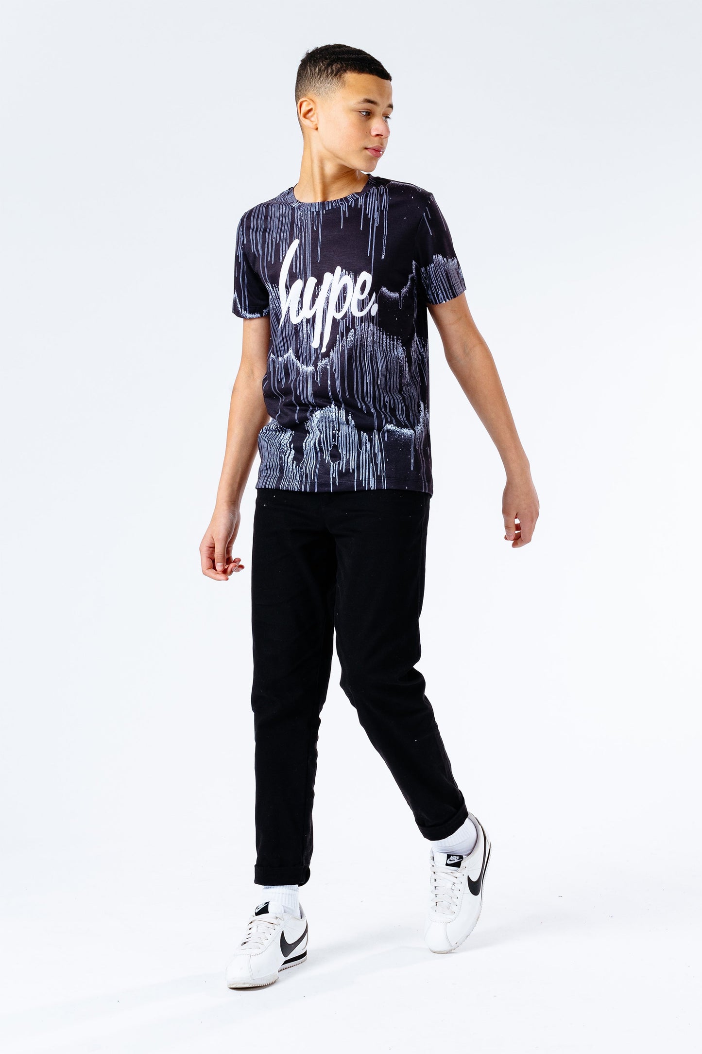 Hype Grayscale Drips Repeat Logo Kids T-Shirt