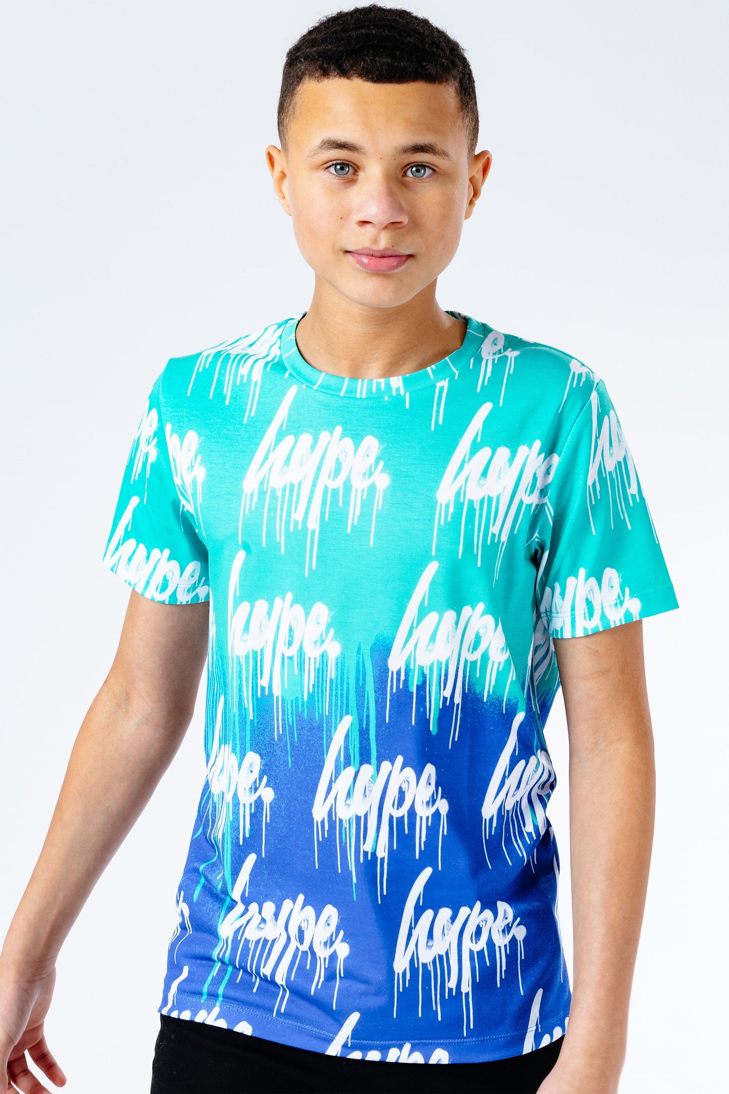 Hype Aqua Drips Repeat Logo Kids T-Shirt