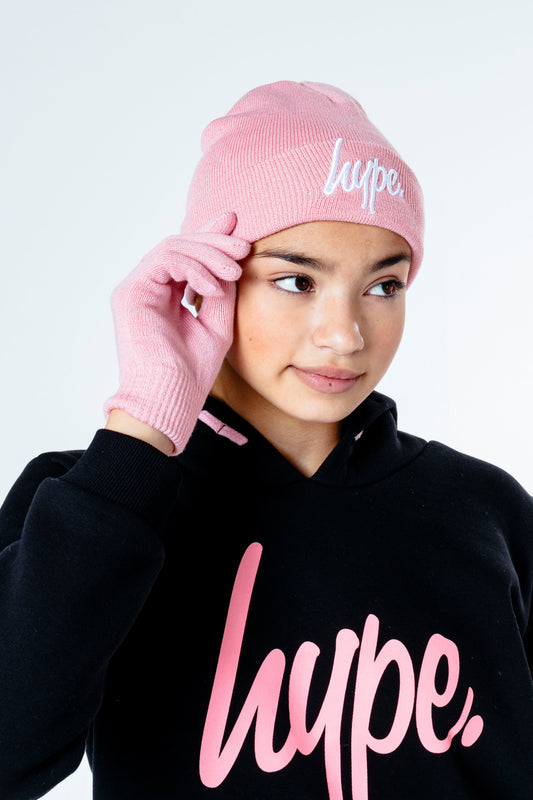 Hype Pink Hat & Gloves Kids Accessories Set