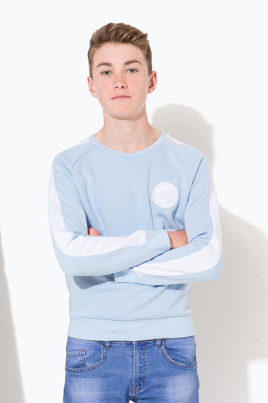 HYPE BLUE SIDE STRIPE CREST KIDS CREW NECK