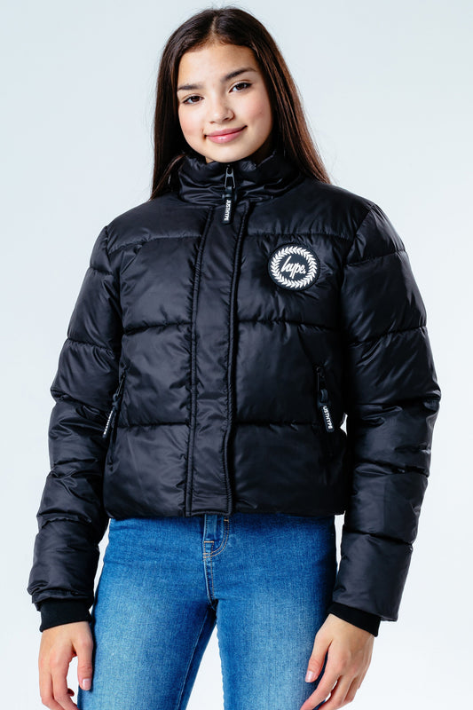 Hype Black Hood Kids Crop Puffer Jacket