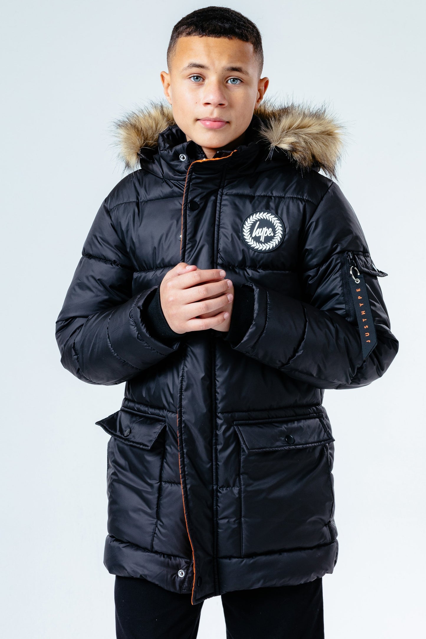 Hype Black Faux Fur Hood Kids Explorer Jacket