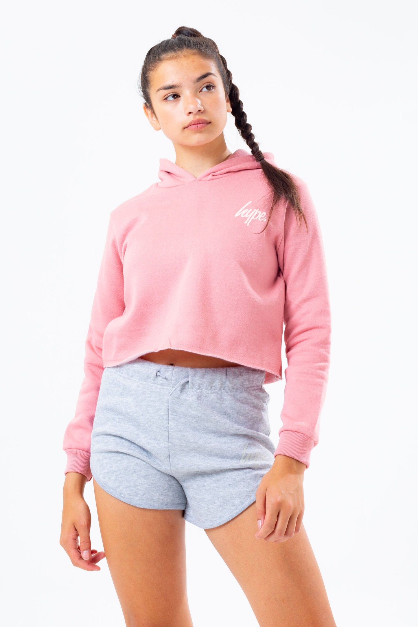 HYPE TWO PACK PINK & GREY KIDS CROP PULLOVER HOODIES