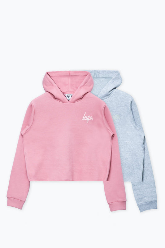 Hype Two Pack Pink & Grey Kids Crop Pullover Hoodies