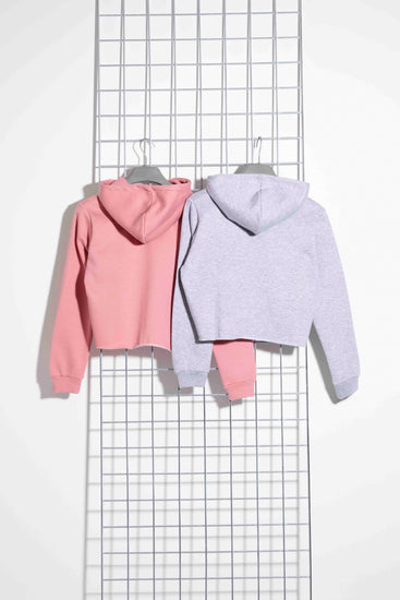 Hype Two Pack Pink & Grey Kids Crop Pullover Hoodies