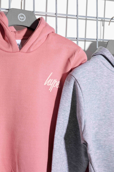 Hype Two Pack Pink & Grey Kids Crop Pullover Hoodies