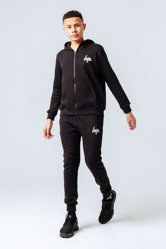 HYPE BLACK ZIP THROUGH HOODIE KIDS TRACKSUIT SET