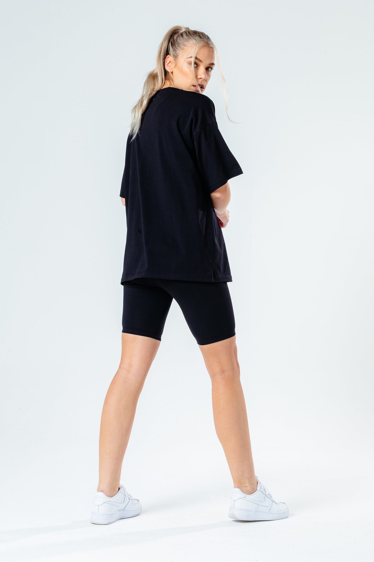 Hype Black Oversized T-Shirt & Cycle Shorts Women'S Set